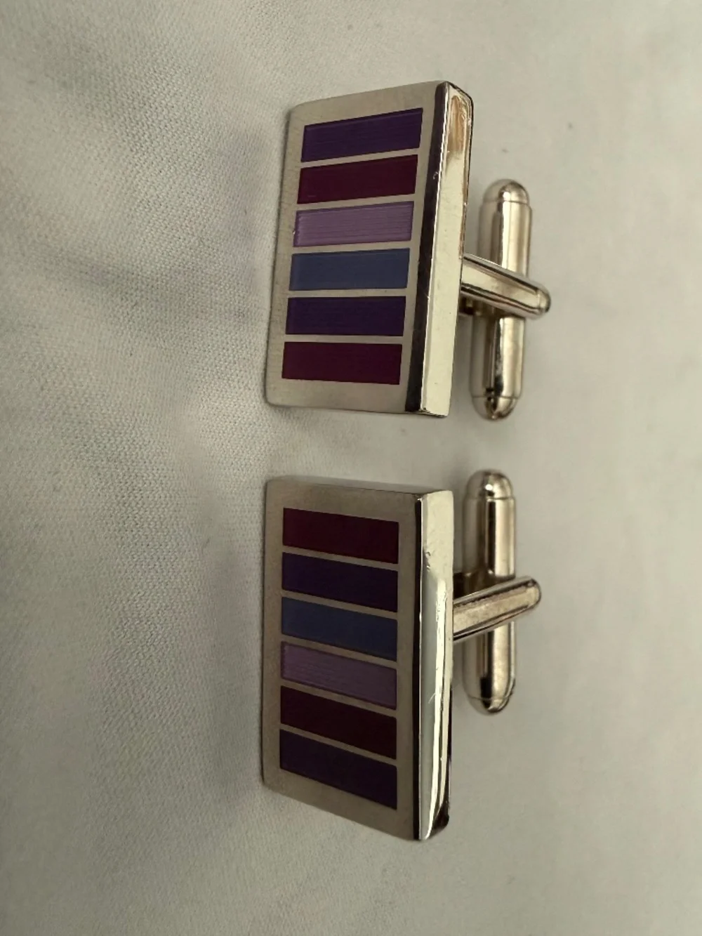 1 Pair of Cufflinks Bachrach Purple Stripes Rectangular Shape
